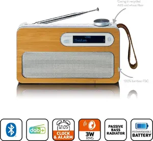 Portable DAB+ radio Lenco PDR-040EF with Bluetooth, bamboo finish