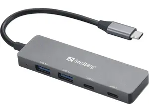 USB-C хаб Sandberg с 2x USB-A и 2x USB-C портами серый алюминий 5000 Мбит/с