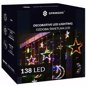Dekoratīvā gaismas aizkars Springos CL4135 — 138 LED, zvaigžņu un mēness motīvi, iekštelpām