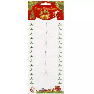 Springos CA1308 Christmas Tree Bows, 6-Piece Set, Glitter Ornaments, White