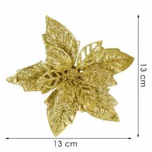 Springos CA1291 Artificial Poinsettia Flower, 13 cm, Gold Glitter