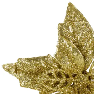 Springos CA1291 Artificial Poinsettia Flower, 13 cm, Gold Glitter