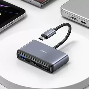 Адаптер‑HUB USB‑C usams SJ627HUB01 4 в 1 — 2×USB‑A 2.0, 1×USB‑A 3.0, 1×USB‑C (серо‑тёмный)