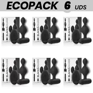 Набор анальных пробок black&silver ECOPACK 6 шт — Tucker Small силиконовая, с пультом