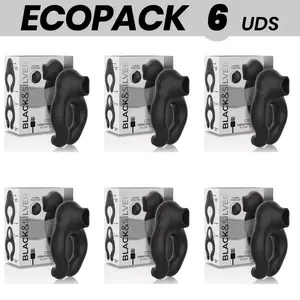 Vibrācijas gredzens Black&Silver ECOPACK 6 gab. — silikons, 3 uzlādējami motori, melns