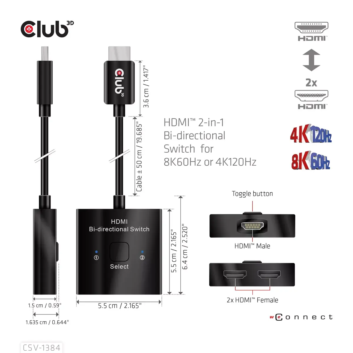 CLUB3D HDMI 2-в-1 Двунаправленный переключатель CSV-1384 Photo 7