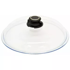 Glass lid AMT Gastroguss 028EZ1L, 28 cm, round, mounted ventilated knob, English sleeve