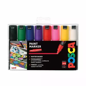 POSCA PC-8K Melns, Zils, Zaļš, Rozā, Sarkans, Violets, Balts, Dzeltens 8 pcs
