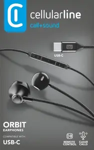 Cellularline ORBIT vadu iebūvējamo ausu austiņas ar USB Type-C un iebūvētu mikrofonu, melnā krāsā