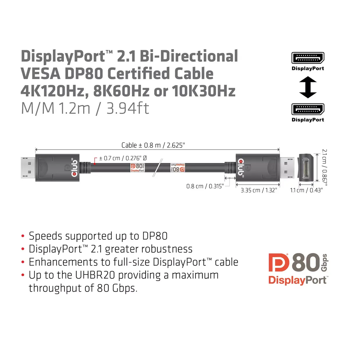 Кабель DisplayPort CLUB3D DP2.1 Photo 3
