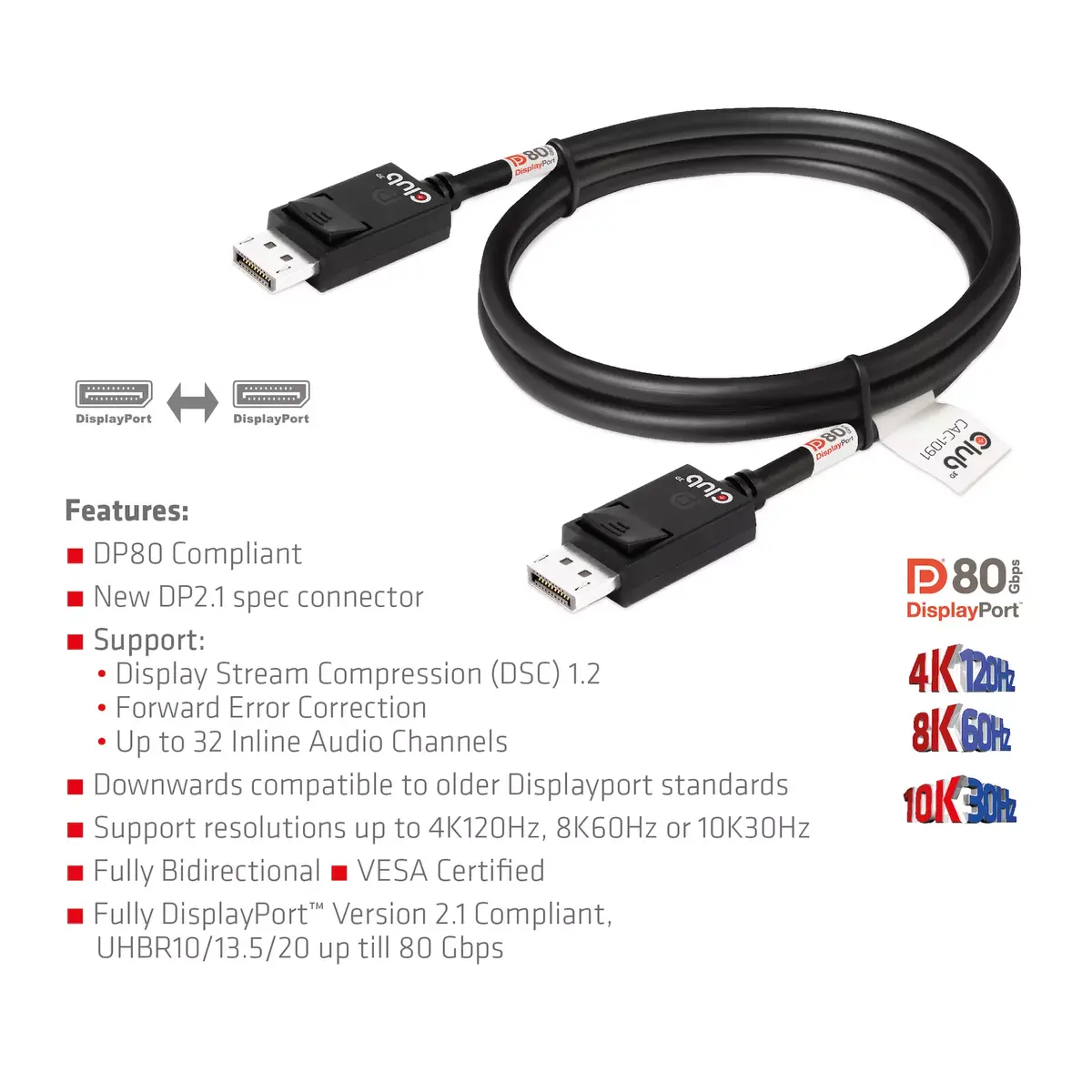 Кабель DisplayPort CLUB3D DP2.1 Photo 5