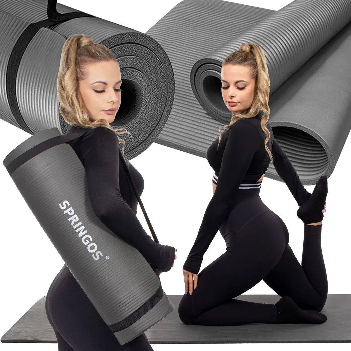 Treniņu paklājs Springos YG0001 — 180 cm, pelēks Photo 4