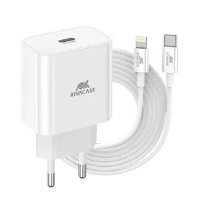 Car charger Rivacase PS4101 Universal AC fast charging, 1x USB-C, 110–240V input, 1 m cable, white