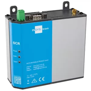 4G роутер INSYS icom SCR-L200 — монтаж DIN-рейка/настенный, SMA для антенны, BGP/OSPF/RIP, LAN 10/100 Мбит/с, MiniSIM, серый