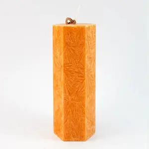 Stearin Cylinder Candle Baltic Candles Lace Crystal 50×200 mm, 38 h burn time, Orange