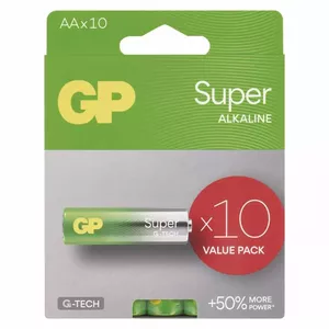 Alkālāna AA baterija GP SUPER LR6, iepakojumā 10 gab. (10×LR6/AA)