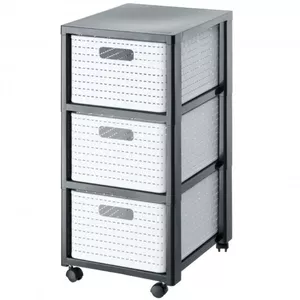 Тумба Rotho Country Grey White, 3 выдвижных ящика, технополимер, 325×712×375 мм, антрацит/белый, на колесах