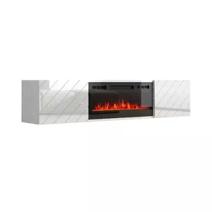 TV skapītis cama meble LUXE 1826×345×375 mm balts spīdīgs ar melnu elektrisko kamīnu (1400–1600 W)