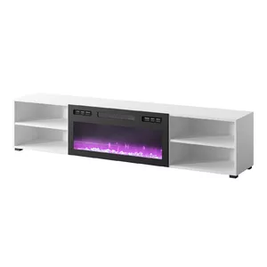 ТВ-тумба cama meble POLO 180x33x39 см с электрическим камином 1400–1600 Вт, ламинат, белая/чёрная