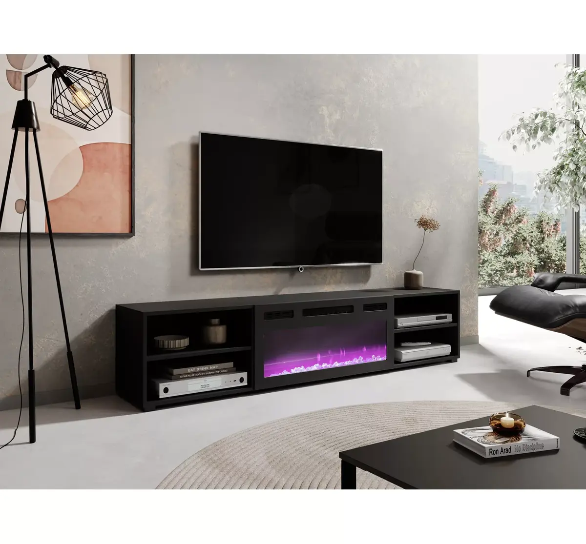 TV skapītis Cama Meble POLO 180x33x39 ar kamīnu Photo 3