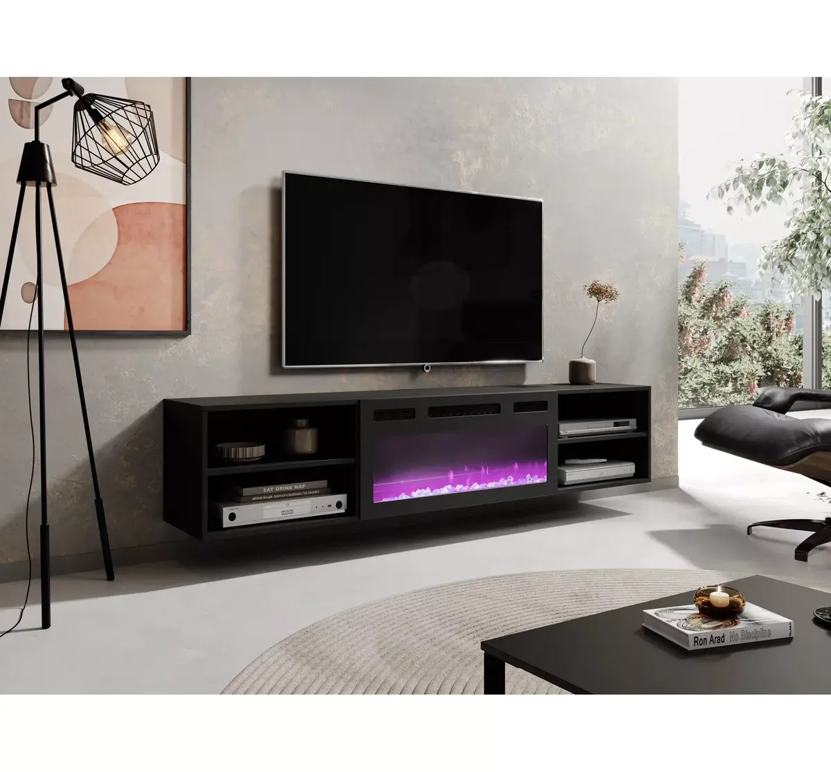 TV skapītis Cama Meble POLO 180x33x39 ar kamīnu Photo 4