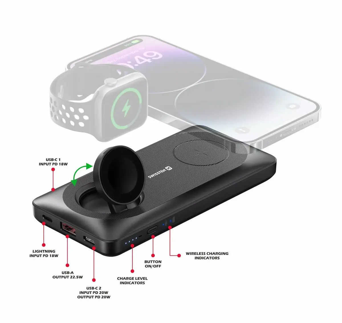 SWISSTEN Wireless power bank 10000mAh for Apple Watch Photo 3