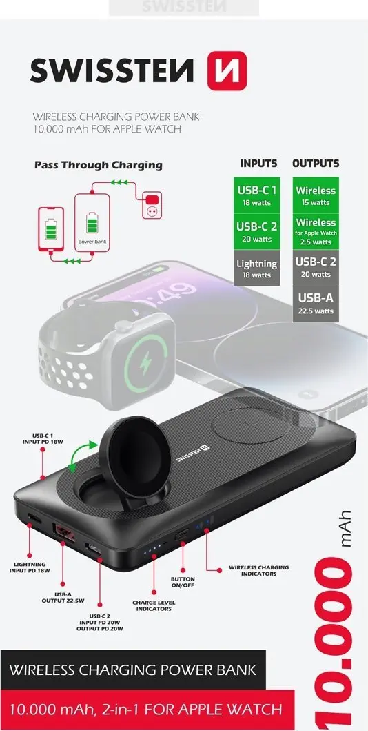 SWISSTEN Wireless power bank 10000mAh for Apple Watch Photo 7