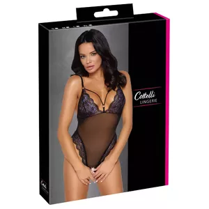 Боди с открытой ступней Cottelli Collection Body Lace XL — powernet и цветочное кружево, бесшовные чашки, регулируемые бретели, 90% полиамид/10% спандекс
