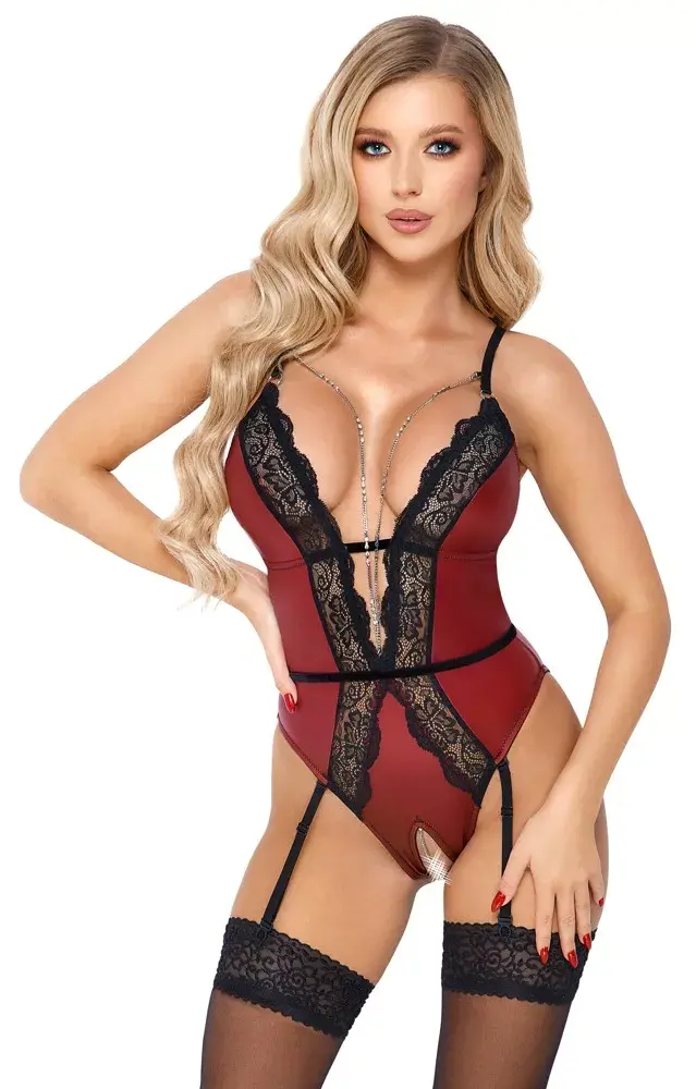 abierta fina Body Bodie L Red/Black открытый боди Photo 2