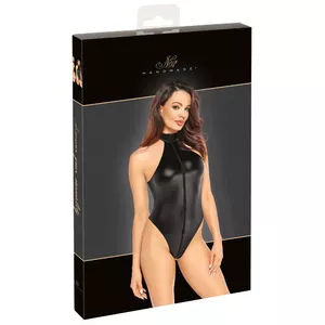 Боди Noir Libido Exclusive S, powerwetlook чёрный, воротник со стразами, двухсторонняя молния, размер S