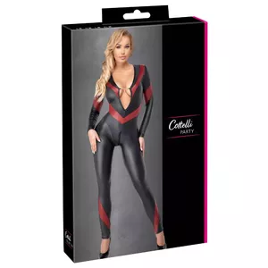 Jumpsuit Cottelli Collection Red 27306691041 — stretchy long-sleeve skin-tight catsuit, polyester/spandex