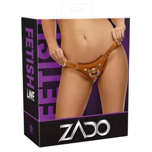 Страпон-гарнитур ZADO Leather Natural S/M — двухслойная буйволиная кожа, мягкая спинка, кольца Ø 4 см и 5 см, регулируемые пряжки