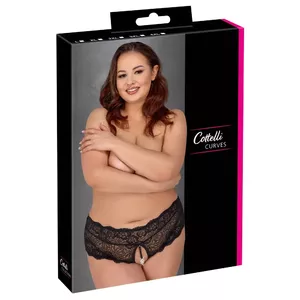 Cottelli Collection apakšbikses 23110201051 XL melnas mežģīņu bezsolītes ar pērļu ķēdi un satīna aukliņu, izmērs XL