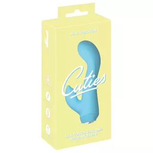 Mini vibrator Cuties Silicone Blue — rechargeable silicone, 13.7 cm total length, insertion 6.8 cm, Ø 2.4–3.1 cm