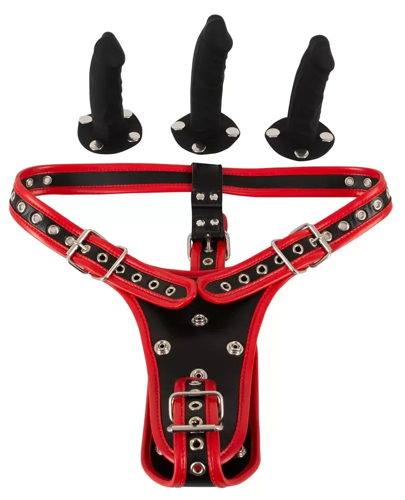 Страпон Bad Kitty Leather Black с 3 дилдо Photo 5