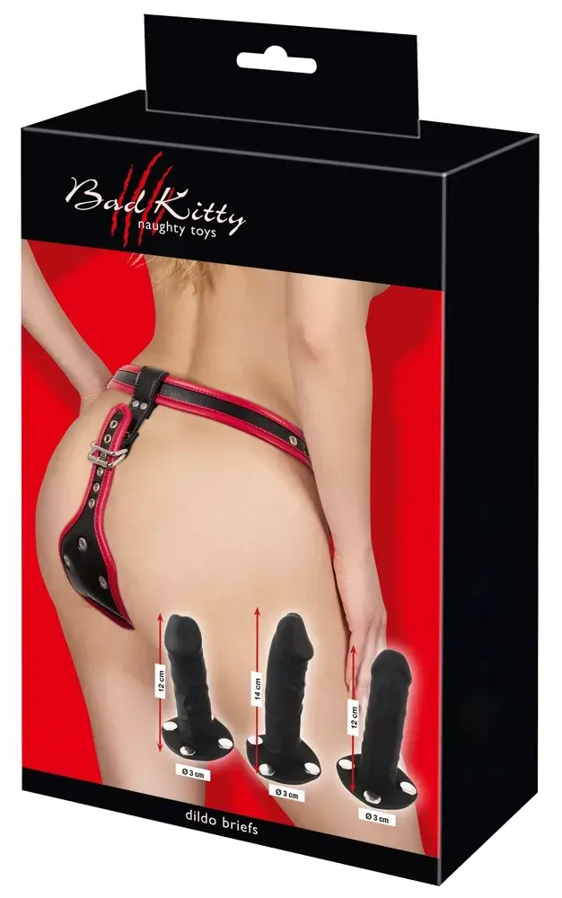 Страпон Bad Kitty Leather Black с 3 дилдо Photo 14