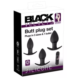 Anal plug set Black Velvets Butt Plug BV Black Velvets Silicone — 3 silicone plugs (small/medium/large) with rechargeable vibro-bullet