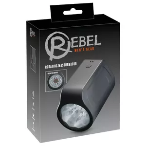 Rotating Masturbator Rebel Silicone Black — rechargeable, waterproof, 7 modes, inner Ø 4 cm, length 12.2 cm