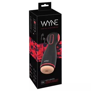 Masturbator WYNE Silicone Black — dual-motor vibrating masturbator, 10 vibration & 7 suction modes, removable sleeve, USB rechargeable