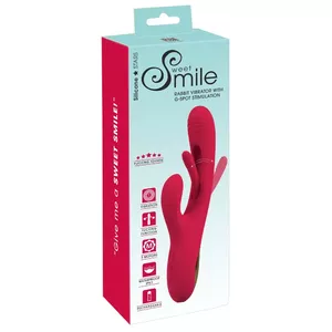 Rabbit vibrator Sweet Smile Silicone Pink — 3 motors, 24.2 cm total, 14.1 cm insertable, Ø 2.7–3.6 cm, waterproof, USB rechargeable