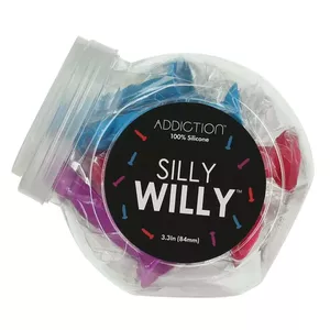 Юмористическая взрослая игрушка Display Addiction Silly Willy — банка с 12 мини-силиконовыми дилдо по 8,4 см с присосками