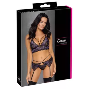 Apakšveļas komplekts Cottelli Collection Bralette, zeķturi un stringi L melns (22144231041) 90% poliamīds, 10% spandekss