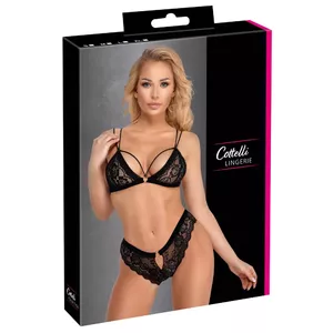 Комплект Cottelli Collection 22144901041 — черный комплект из эластичного кружева: бюстгальтер и трусики, 90% полиамид, 10% спандекс