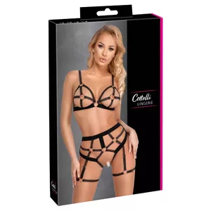 Apakšveļas komplekts cottelli collection Bra Set XL Black 22145041051 – krūšturis un stringi, poliamīds, regulējamas lencītes, rožzelta gredzeni