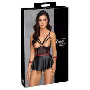 Cottelli Collection lift bra set 85B black — longline underwire bra, crotchless thong, adjustable straps, arm cuffs (90% polyester, 10% spandex)
