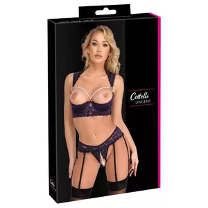 Комплект: лонглайн-бюстгальтер и пояс-стринг Cottelli Collection 75B фиолетовый 22213571231, кружево, с косточками, с поролоновыми чашками
