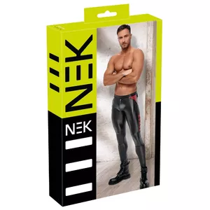 Мужские брюки NEK 21402501701 чёрно/красные, размер S — облегающие, полиэстер/эластан с сетчатыми вставками