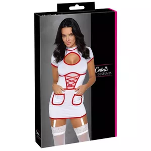 Кружевной топ-белье Cottelli Collection Nurse M модель 24710192031, белое полупрозрачное платье-подвязка с регулируемыми съемными бретелями, 95% полиэстер 5% спандекс