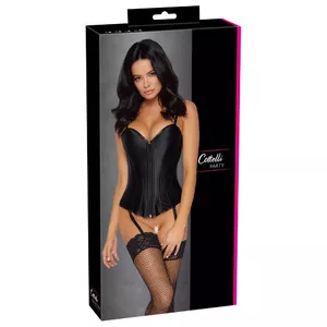 Overbust corset Cottelli Collection L Black — satin, removable straps, front zipper, back lacing, polyester