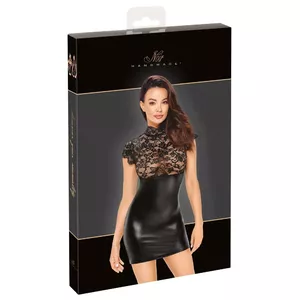 Платье Noir M 27185701031 — Кружевной верх и юбка powerwetlook, чёрное, размер M